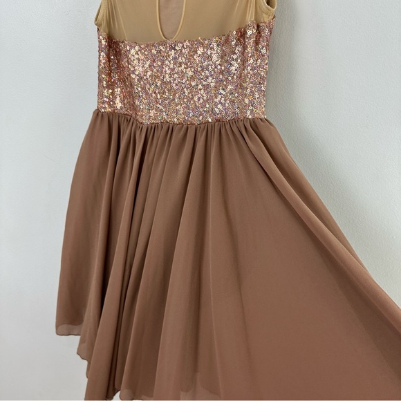 Weissman Large Child Taupe & Nude Dance Costume Dress With Sequin Bodice - Picture 4 of 14